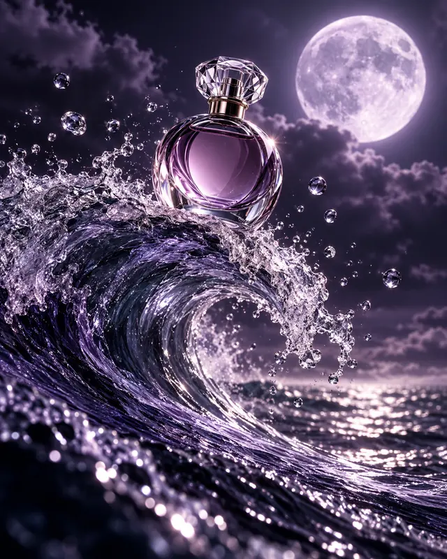 Perfume sobre la ola, imagen hecha con este prompt