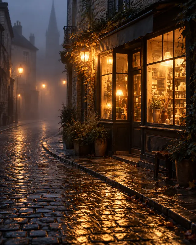 Local en la niebla, imagen hecha con este prompt