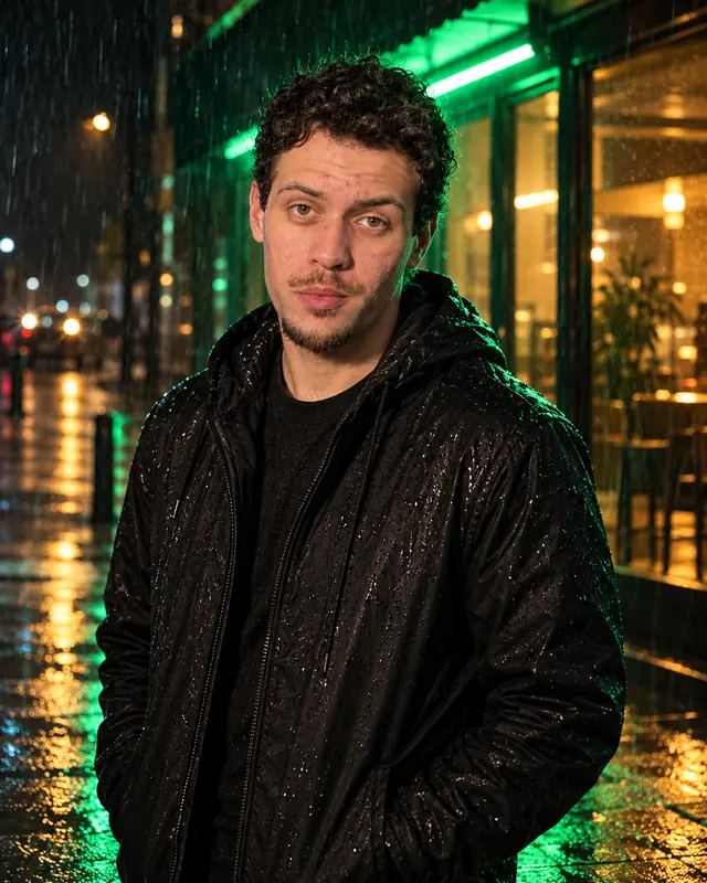 Bajo la lluvia, imagen hecha con este prompt