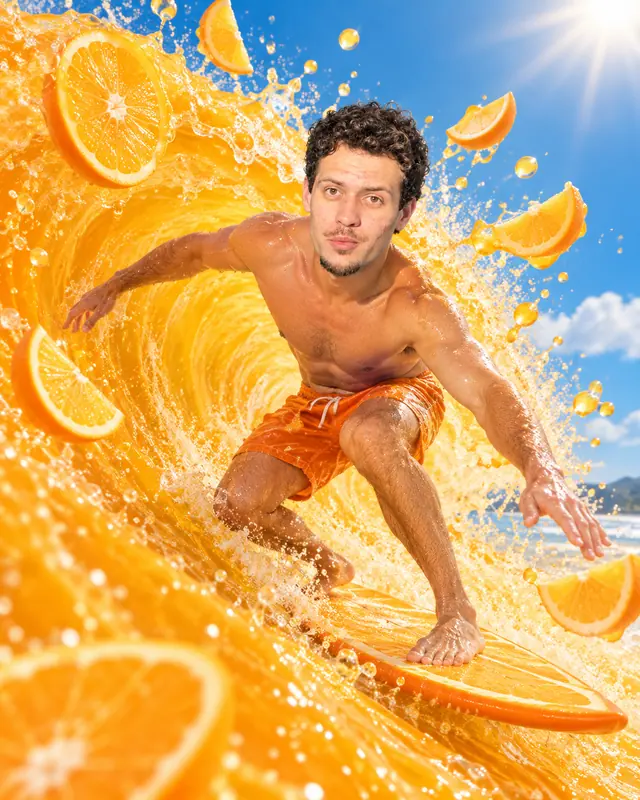 Surfeando jugo, imagen hecha con este prompt